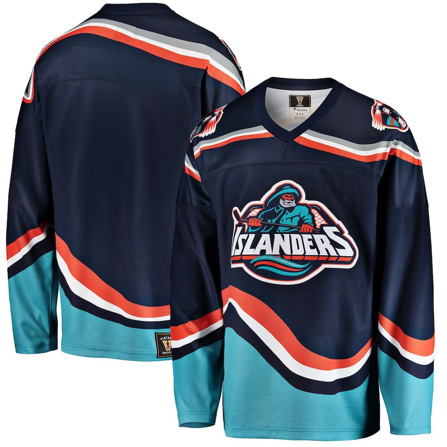 Men New York Islanders Fanatics Branded Navy Premier Breakaway Heritage Blank NHL Jersey